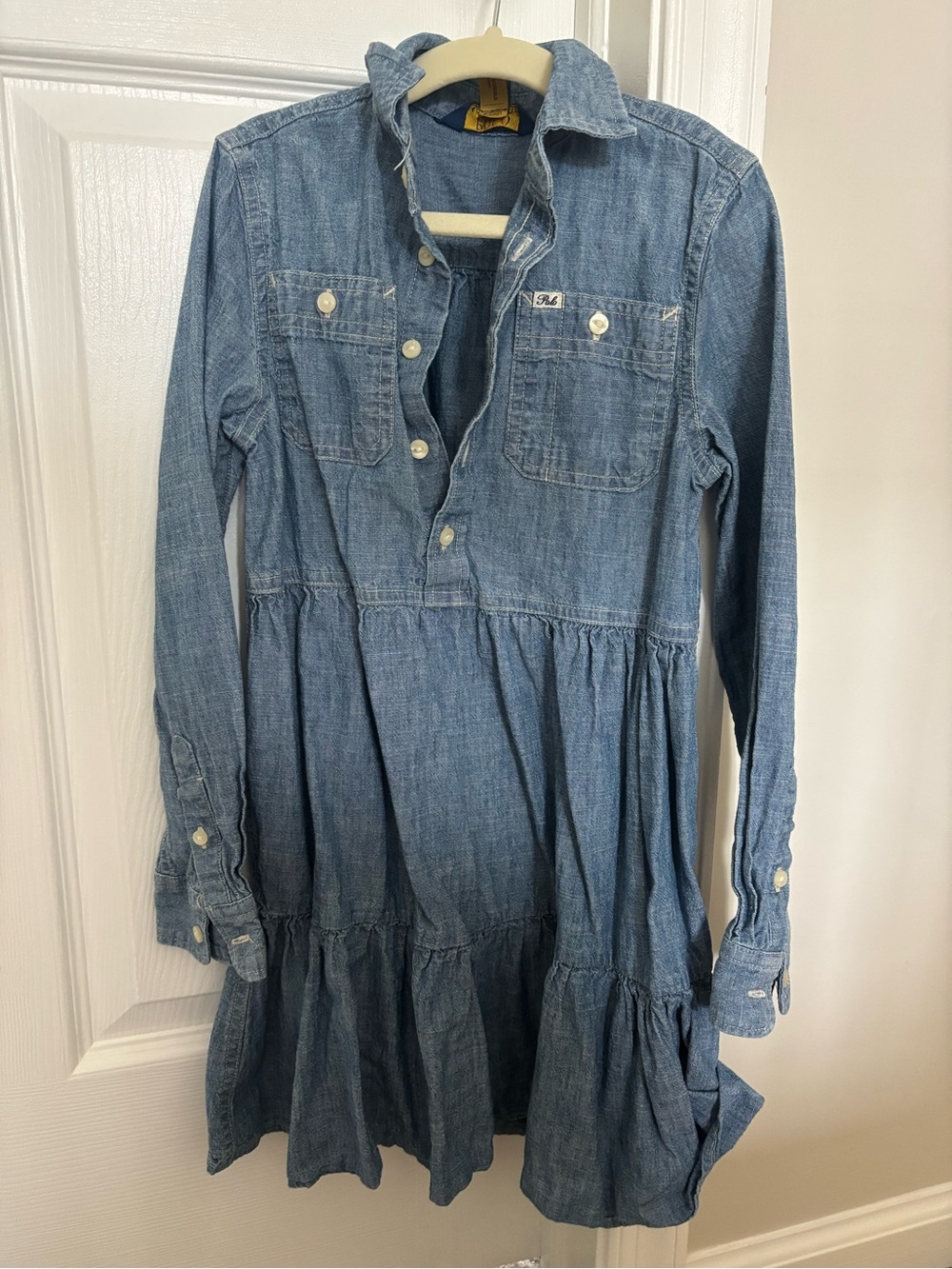 Polo by Ralph Lauren Light Blue Denim Tiered Shirt Dress for Kids